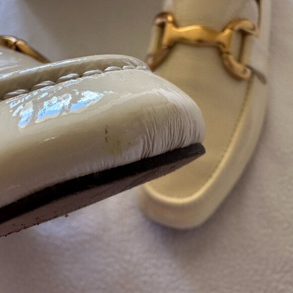 Anthropologie Bibi Lou Zagreb Patent Leather Gold Horsebit Loafers Cream 37 - Picture 14 of 14